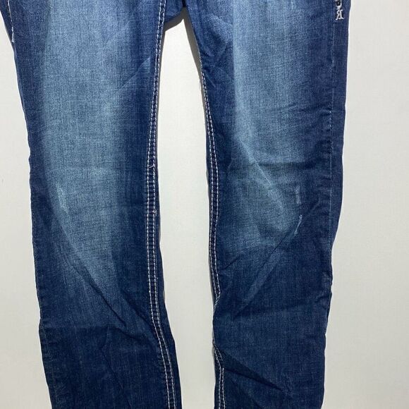 Rock and Roll Cowgirl Women's Blue Embellished Low Rise Jeans Size 33X34 - Picture 2 of 16